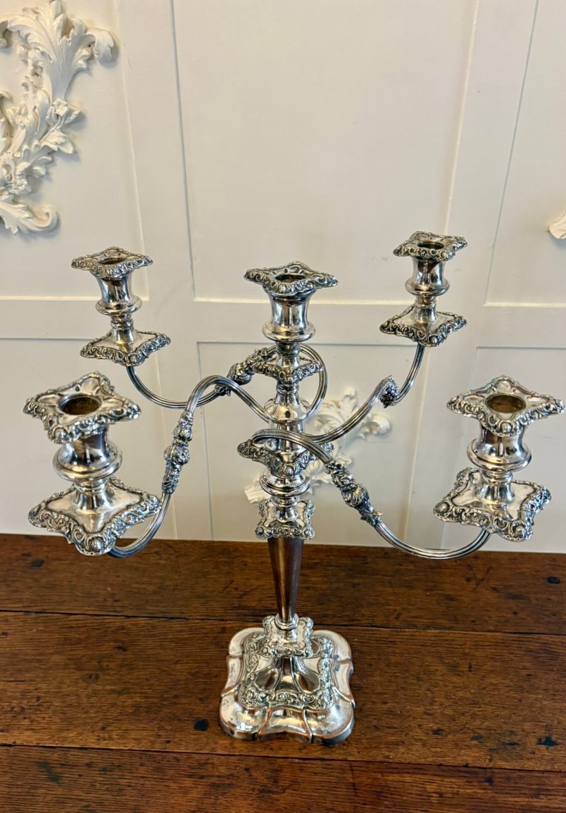 Antique Victorian Large Silver Plated Five Branch Candelabra Dining Table Centrepiece with Detachable Sconces - Image 9